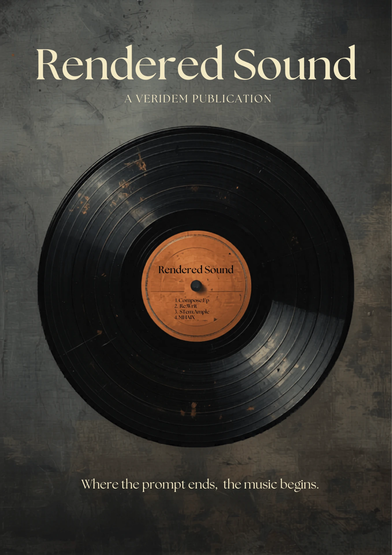 Rendered Sound vinyl record on graphite — A Veridem Publication